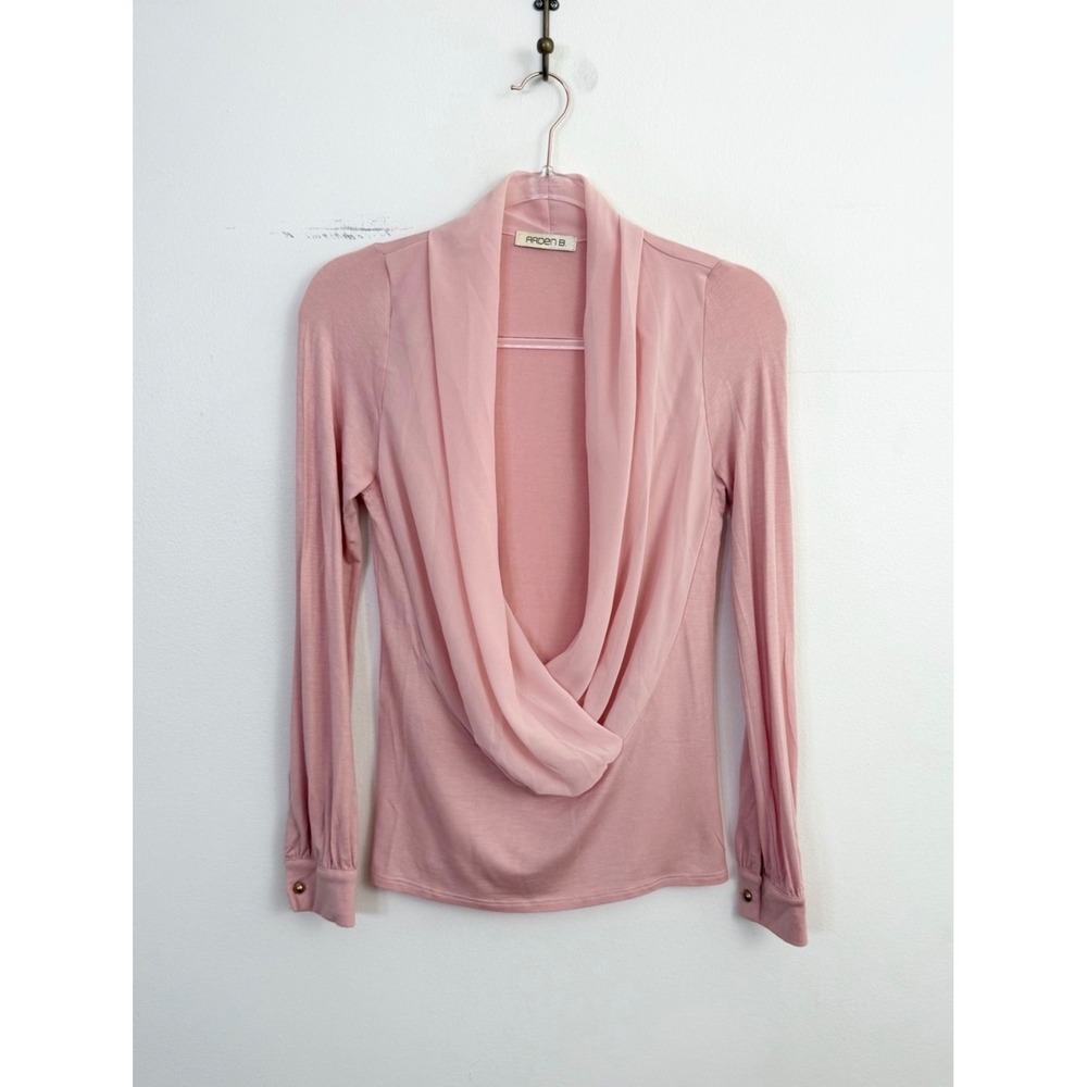 Arden B Blush Pink Draped Cowl Neck Long Sleeve Top Size Small Y2K